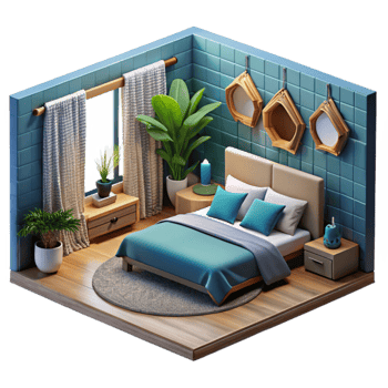 beautiful minimalist Modern Interior Bedroom Isolated authentic png