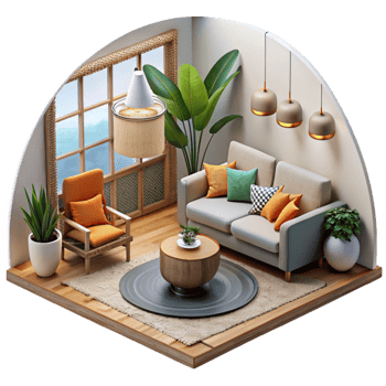 vibrant rustic Modern Interior Living Room Isolated original png
