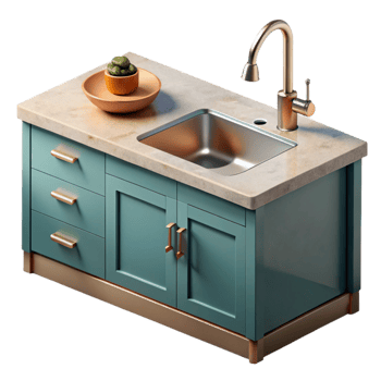 elegant vintage Modern Kitchen Countertop with Sink Transparent authentic png