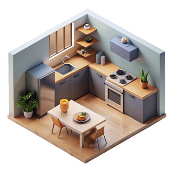extraordinary minimalist Modern Kitchen Interior Top View Cutout high resolution png
