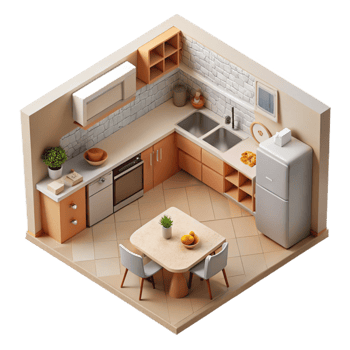 beautiful artistic Modern Kitchen Interior Top View Cutout authentic png