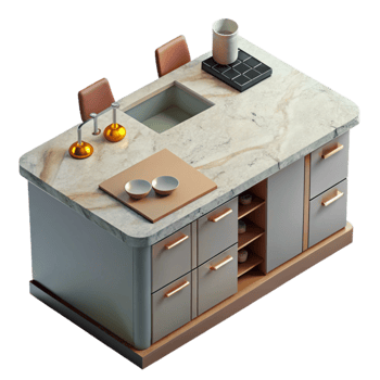 vibrant rustic Modern Kitchen Island Top View Isolated high resolution png