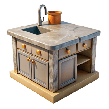 elegant minimalist Modern Kitchen Island with Stovetop Isolated high quality png
