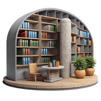 magnificent contemporary Modern Library Interior with Bookshelves Transparent Background exclusive png