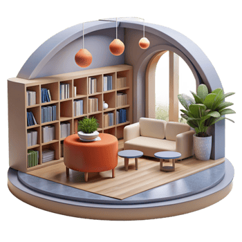 magnificent traditional Modern Library Interior with Bookshelves Transparent Background professional png