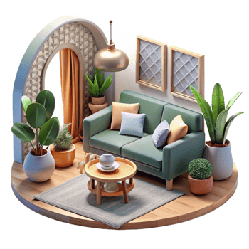 vibrant minimalist Modern Living Room Interior Cutout high quality png