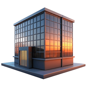 dramatic contemporary Modern Office Building Silhouette at Sunset Transparent Background high quality png