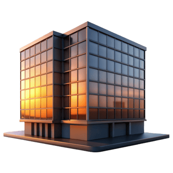 magnificent contemporary Modern Office Building Silhouette at Sunset Transparent Background authentic png