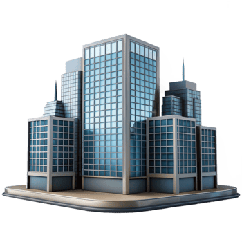 serene traditional Modern Office Building Skyline Silhouette Transparent Background exclusive png