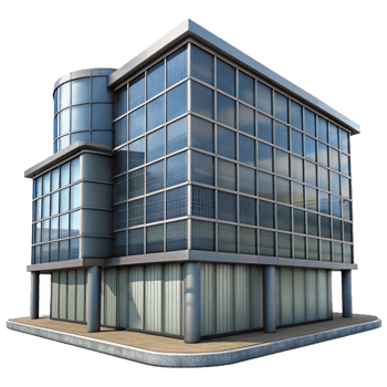 serene vintage Modern Office Building Steel and Glass Isolated professional png
