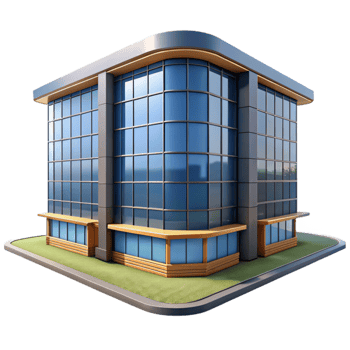 dramatic minimalist Modern Office Building with Glass Facade Cutout Element detailed png