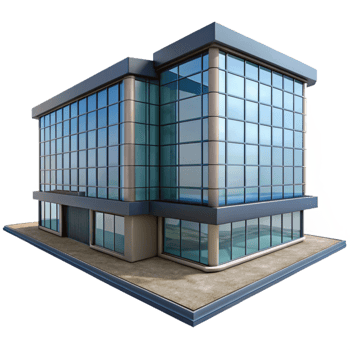 serene vintage Modern Office Building with Glass Facade Cutout Element premium png