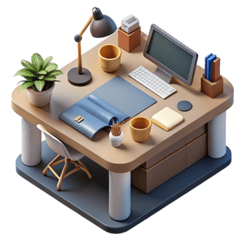elegant artistic Modern Office Desk Flat Lay Isolated Element png