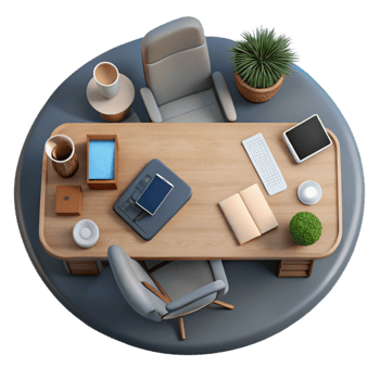 extraordinary classic Modern Office Desk Top View Transparent Background detailed png