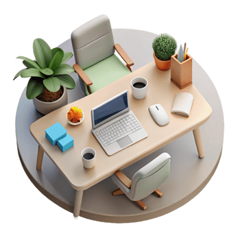 stunning minimalist Modern Office Desk Top View Transparent Background original png