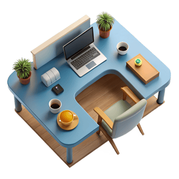 elegant rustic Modern Office Desk Top View Transparent Background png