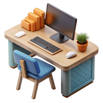 dramatic classic Modern Office Desk with Stationery Transparent Background genuine png