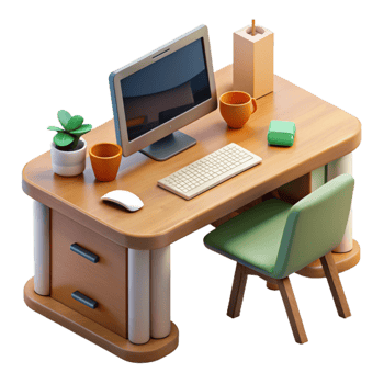 beautiful classic Modern Office Desk with Stationery Transparent Background high quality png