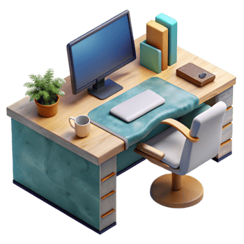 serene classic Modern Office Desk with Stationery Transparent Background professional png