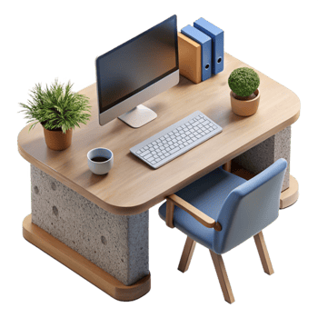 impressive modern Modern Office Desk with Stationery Transparent Background authentic png