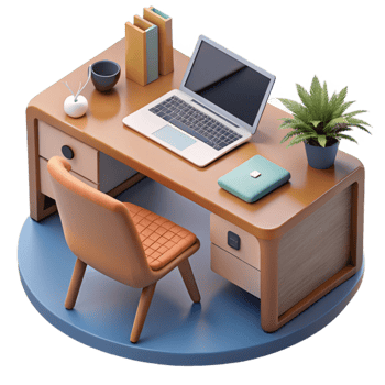 serene rustic Modern Office Desk with Stationery Transparent Background authentic png