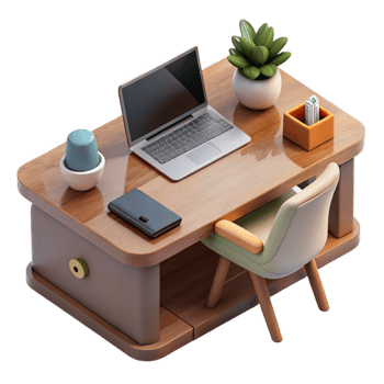 wonderful artistic Modern Office Desk with Stationery Transparent Background high quality png