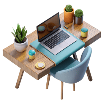 wonderful creative Modern Office Desk with Stationery Transparent Background png