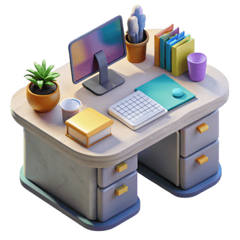 dramatic rustic Modern Office Desk with Stationery Transparent Background high quality png
