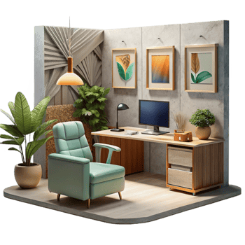 vibrant creative Modern Office Interior with Plants Cutout Element png