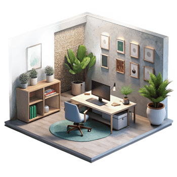 vibrant contemporary Modern Office Interior with Plants Cutout Element original png