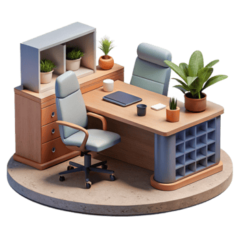 elegant abstract Modern Office Interior with Plants Cutout Element authentic png