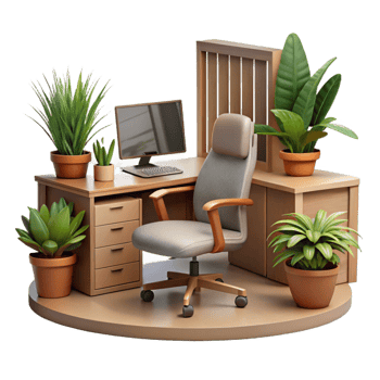 wonderful traditional Modern Office Interior with Plants Cutout Element detailed png