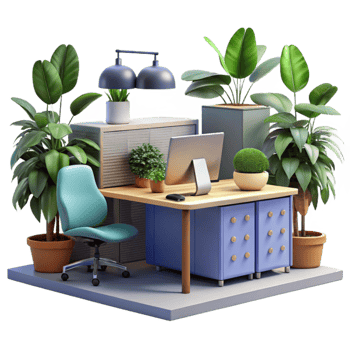 vibrant rustic Modern Office Interior with Plants Cutout Element exclusive png