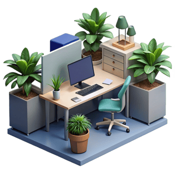 wonderful classic Modern Office Interior with Plants Cutout Element png