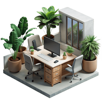 dramatic traditional Modern Office Interior with Plants Cutout Element premium png