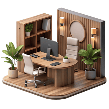 beautiful creative Modern Office Interior with Plants Cutout Element png