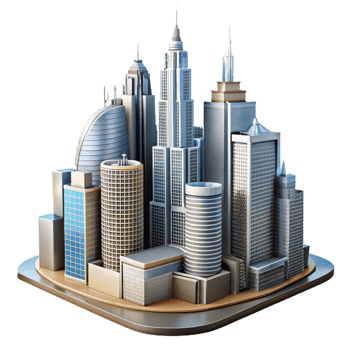 extraordinary vintage Modern Skyscraper Cityscape Isolated on Transparent Background high resolution png