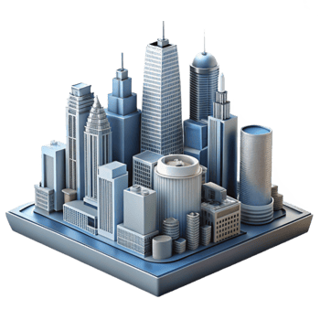 impressive modern Modern Skyscraper Cityscape Isolated on Transparent Background genuine png