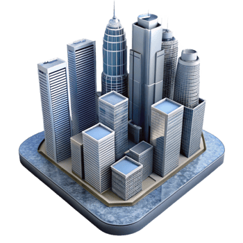 dramatic classic Modern Skyscrapers Aerial Perspective Isolated Cutout original png