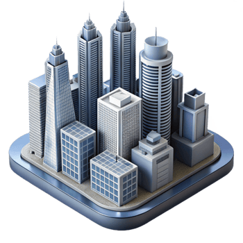 serene minimalist Modern Skyscrapers Aerial Perspective Isolated Cutout professional png