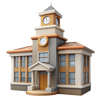 beautiful artistic Modern University Building with Clock Tower Transparent Background professional png