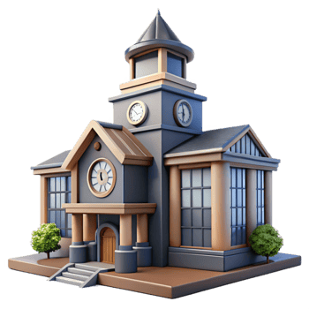 serene traditional Modern University Building with Clock Tower Transparent Background genuine png