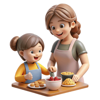 beautiful artistic Mother and Daughter Baking Cookies Kitchen Scene Transparent exclusive png