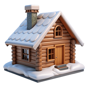 wonderful traditional Mountain Cabin Rustic Log Construction Snowy Roof Isolated high resolution png