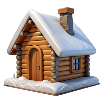 wonderful creative Mountain Cabin Rustic Log Construction Snowy Roof Isolated high resolution png