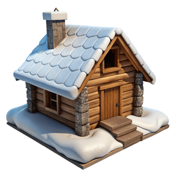 elegant creative Mountain Cabin Rustic Log Construction Snowy Roof Isolated genuine png