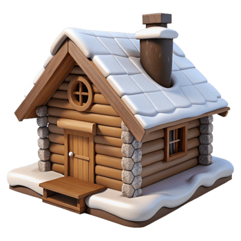 stunning abstract Mountain Cabin Rustic Log Construction Snowy Roof Isolated png