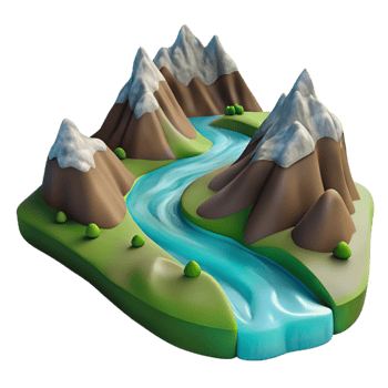 elegant vintage Mountain River Flowing Through Valley Transparent Background detailed png