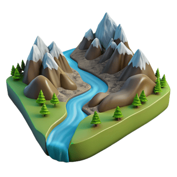 vibrant traditional Mountain River Flowing Through Valley Transparent Background detailed png