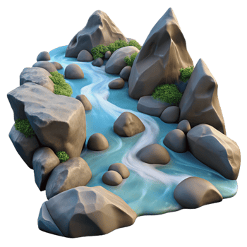 wonderful artistic Mountain Stream Flowing Over Rocks Transparent Background detailed png